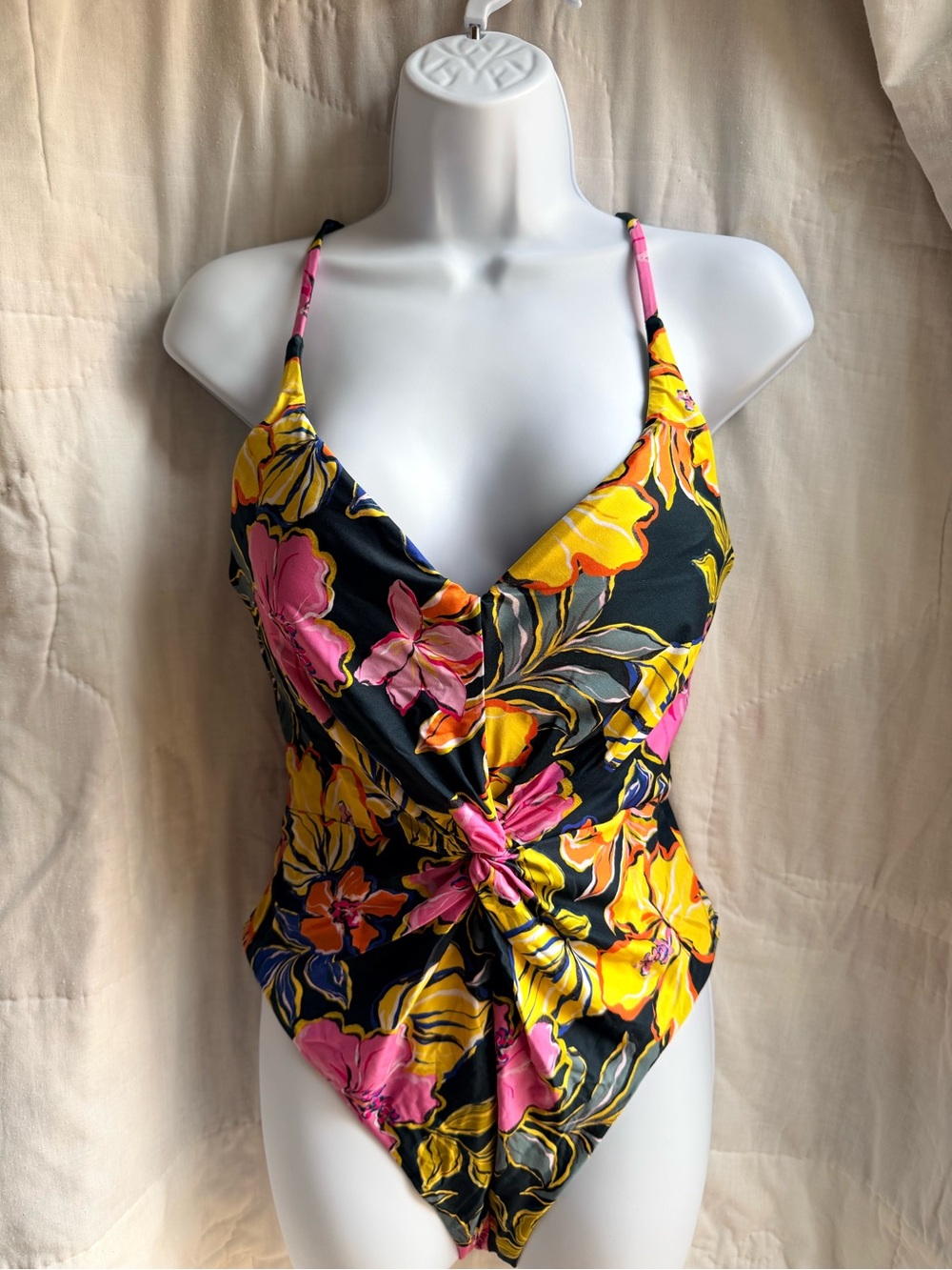 l*space Floral Twist One-Piece Swimsuit in Black, Yellow & Pink